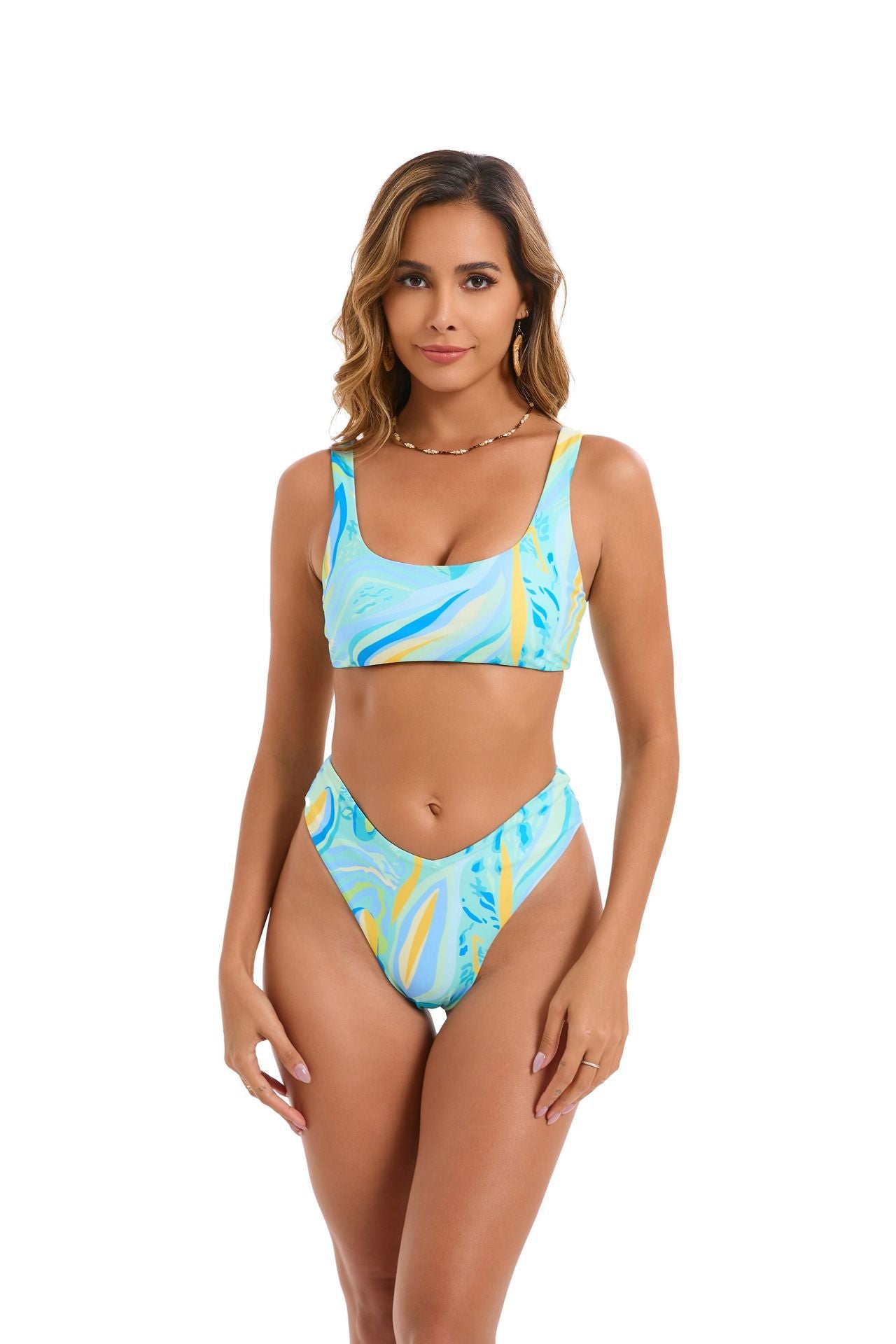 High waisted vest with double-sided denim color bikini