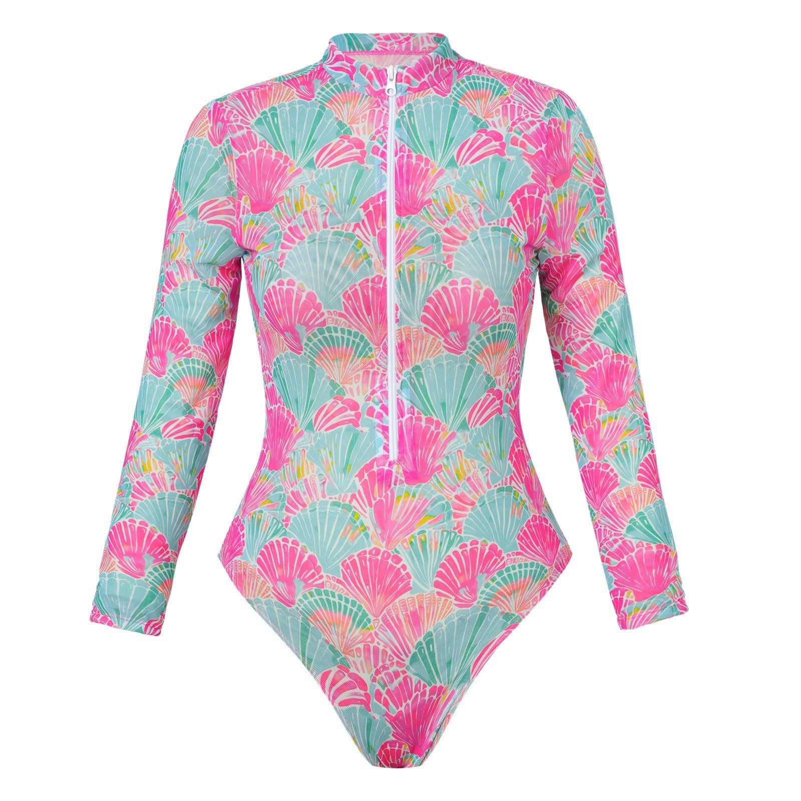 Solid Color  Long Sleeve Zipper One-Piece Swimwear