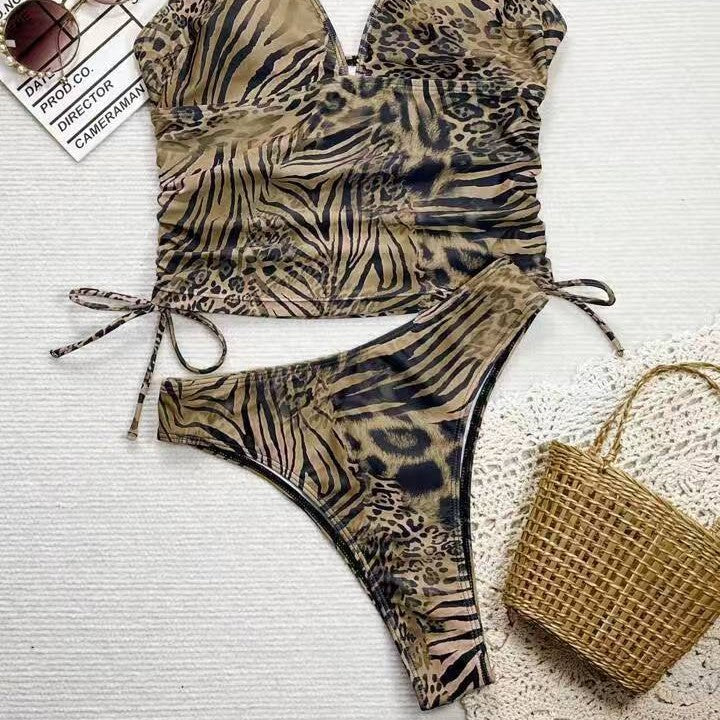 Bikini Women's Two-Piece Swimsuit with Adjustable Straps Digital Print Swimwear
