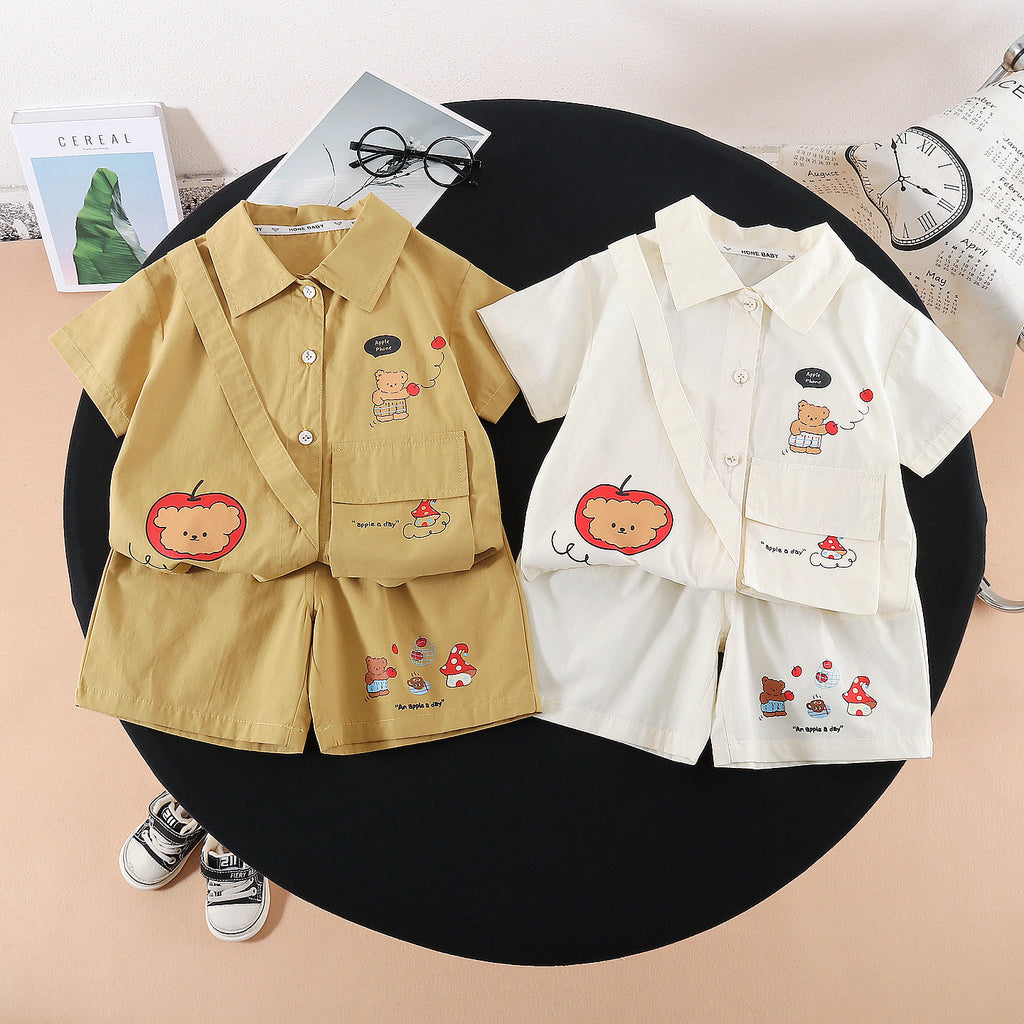 Short sleeved cartoon shirt shorts set