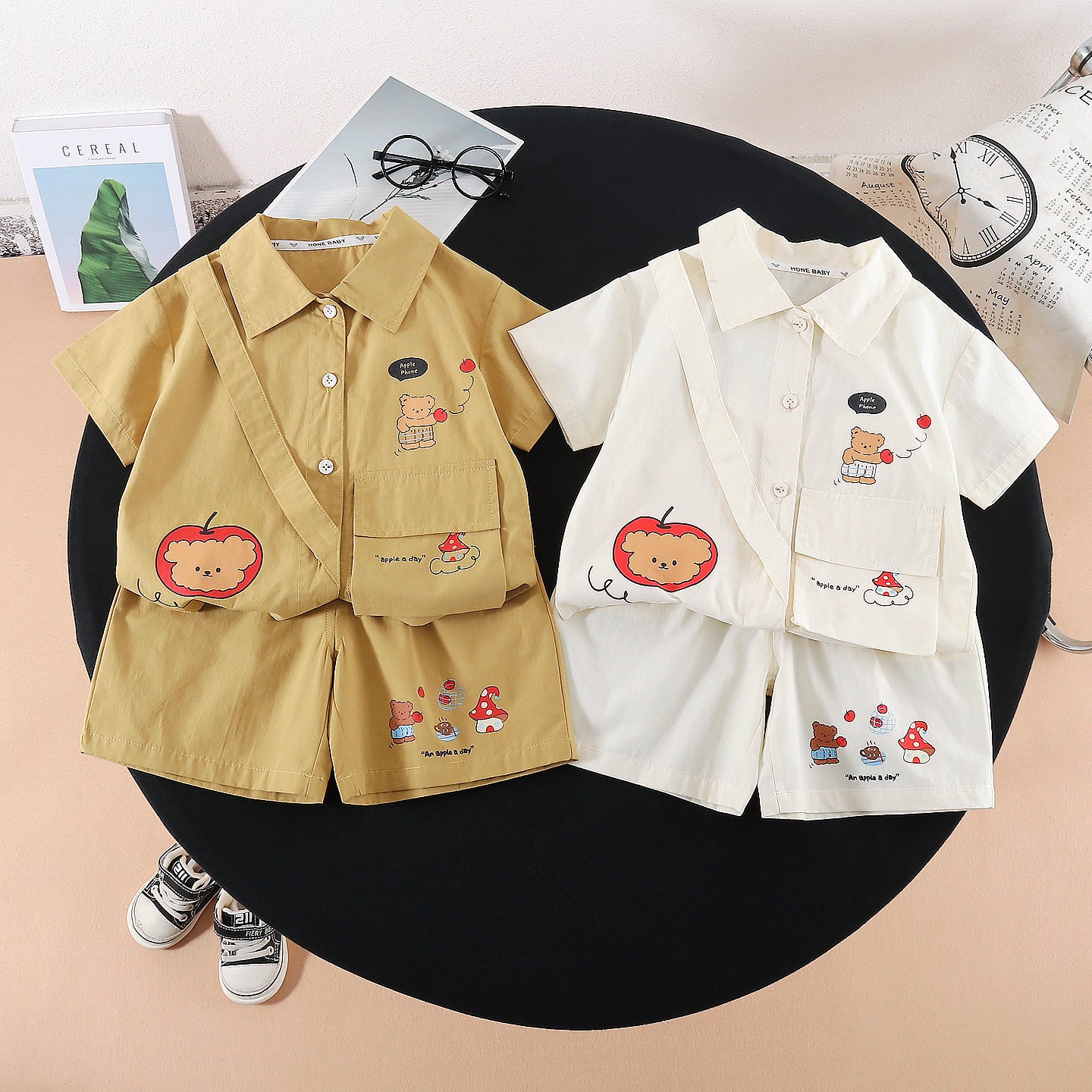 Short sleeved cartoon shirt shorts set