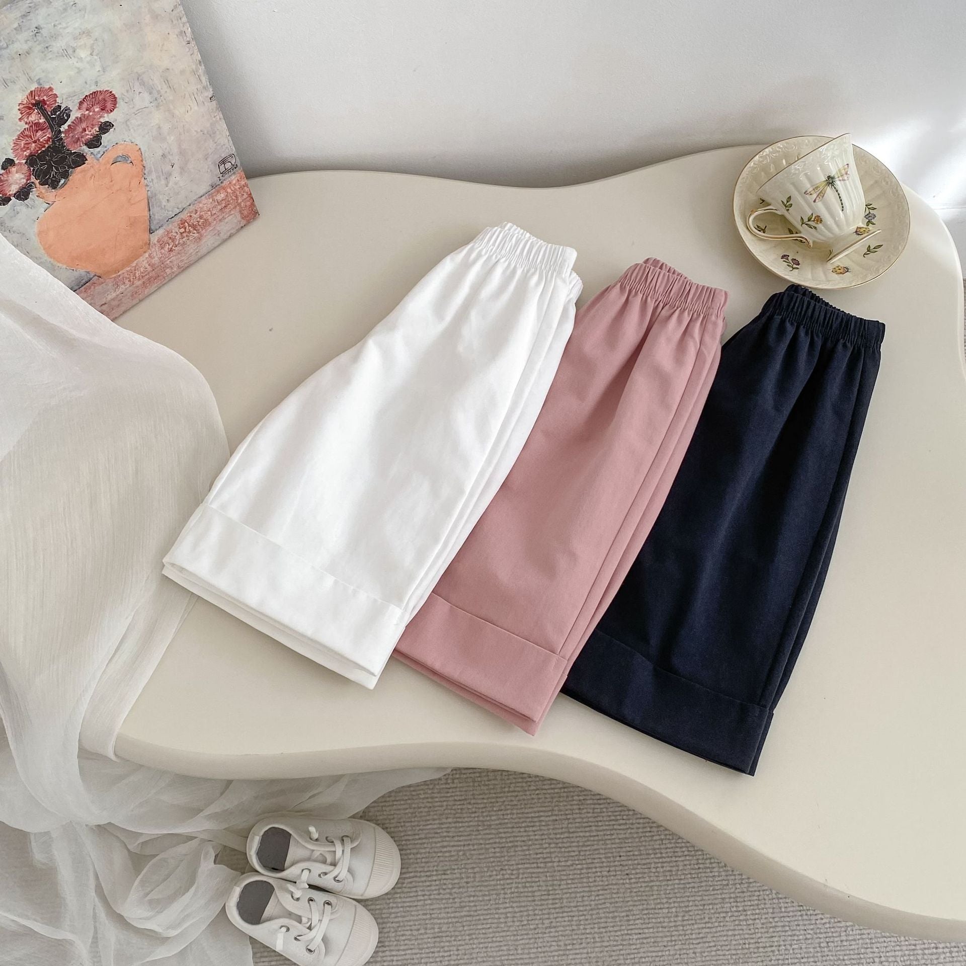 Chic Loose Straight Leg Pants for Girls Summer Lightweight Solid Color Casual Wide Leg Trousers