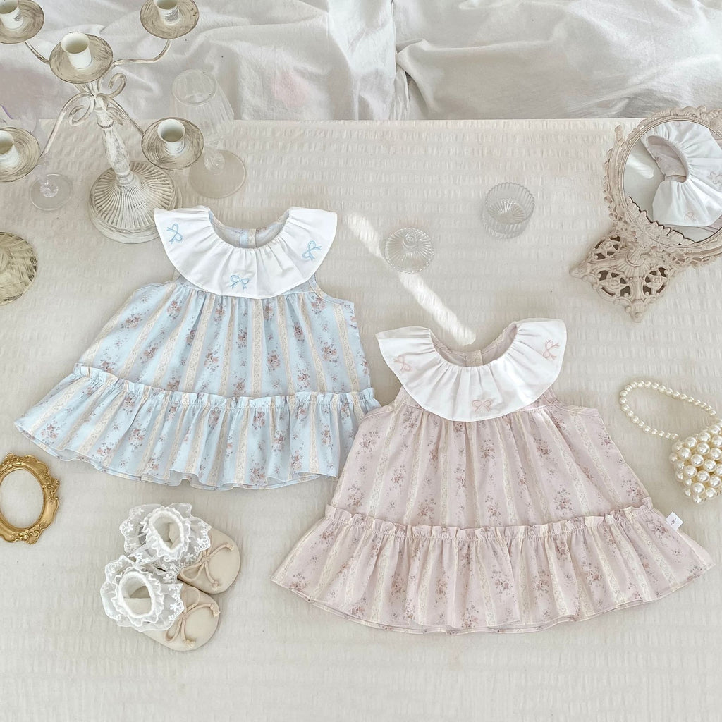 Cute Baby Girl Dress with Peter Pan Collar, Sleeveless Floral Summer Dress for Toddler Girls, Lightweight Princess Style Dress