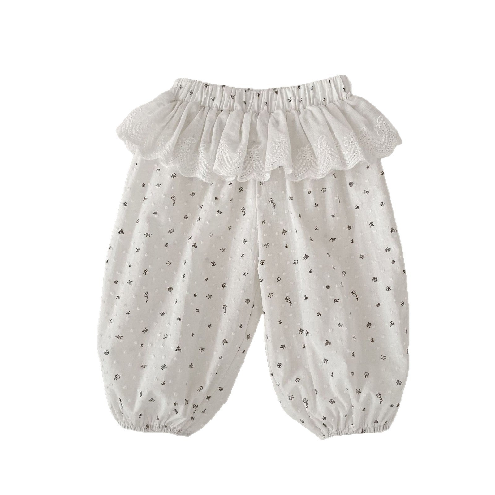Girls Summer Floral Mosquito-Proof Pants, Elastic Cuff Lantern Pants, Lightweight Air-Conditioned Trousers