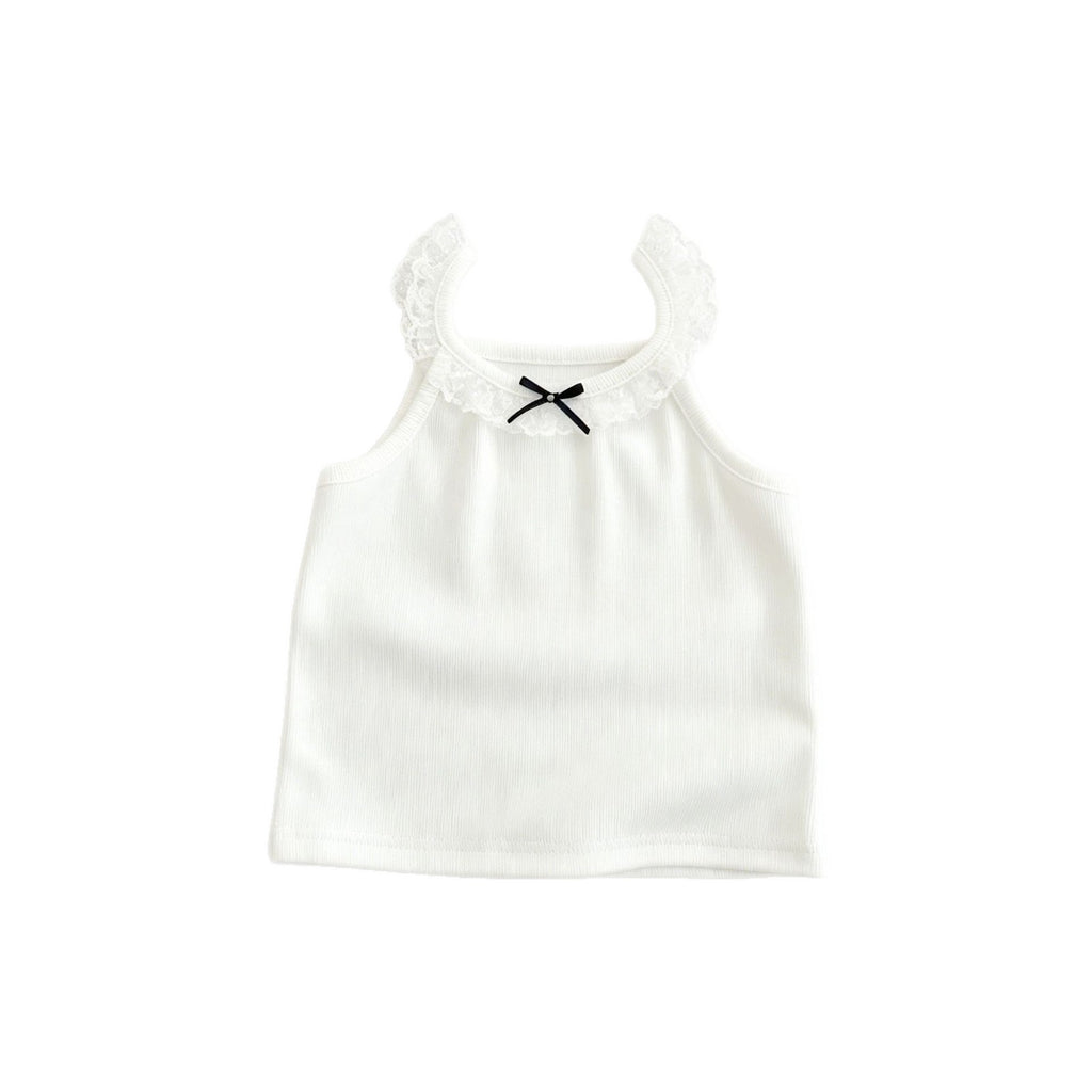 Lace Trim Bow Sleeveless Inner Top for Girls Summer New Style Child's