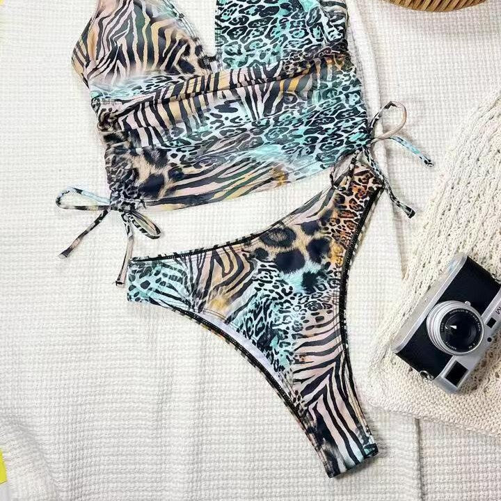 Bikini Women's Two-Piece Swimsuit with Adjustable Straps Digital Print Swimwear