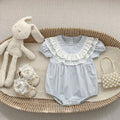 Baby Summer Romper New Style Puff Sleeve Onesie Sweet Lace Bib Overall Girl Baby 100-Day Crawling Outfit
