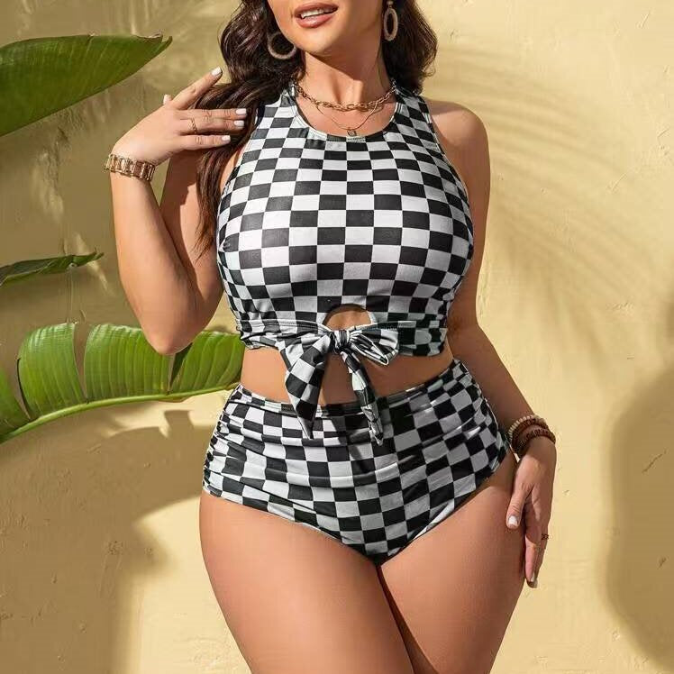 Chic Checkered Print Bikini Set Women's Two-Piece Swimsuit Swimwear
