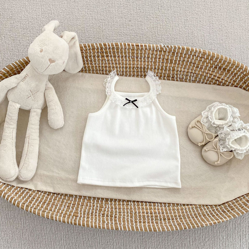 Lace Trim Bow Sleeveless Inner Top for Girls Summer New Style Child's