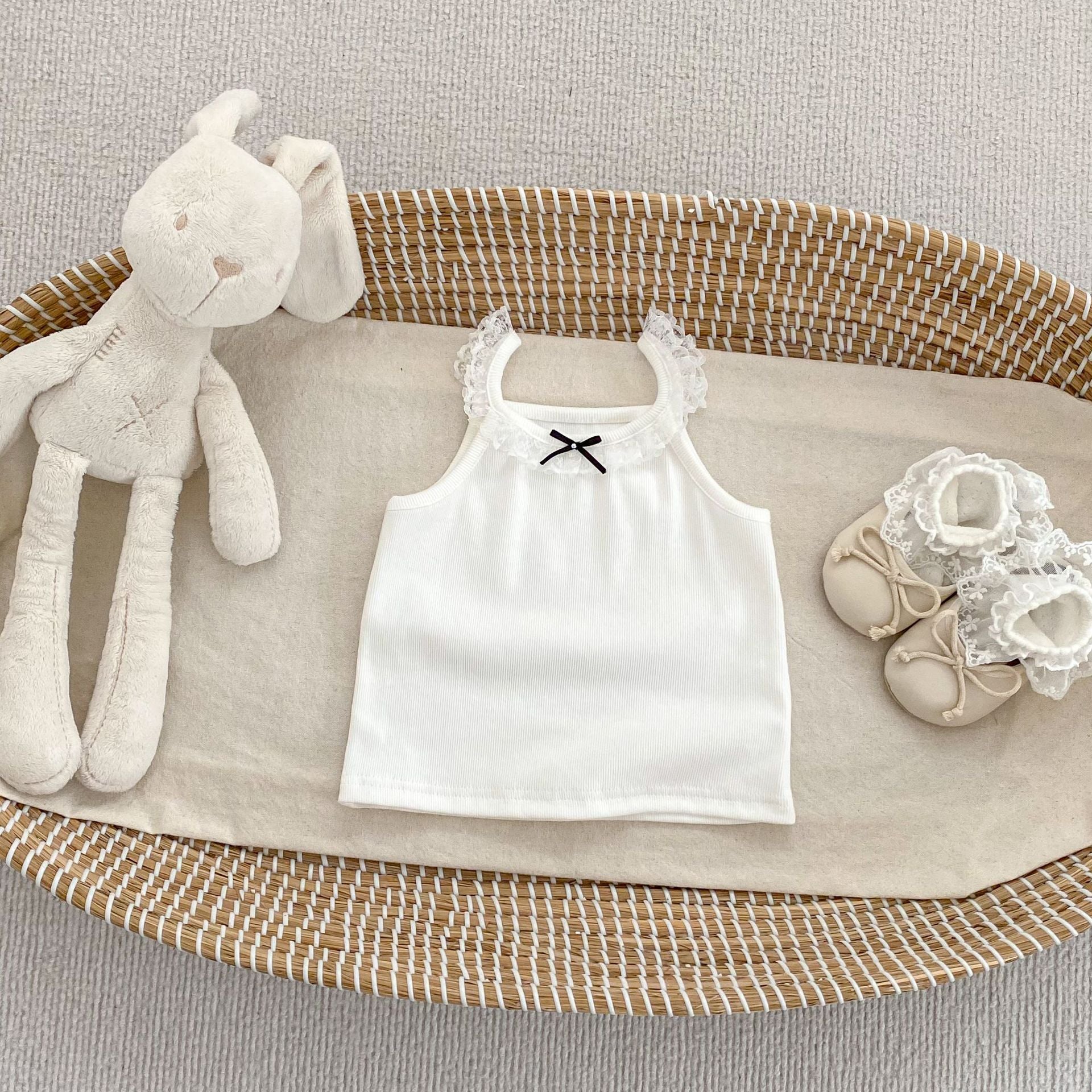 Lace Trim Bow Sleeveless Inner Top for Girls Summer New Style Child's