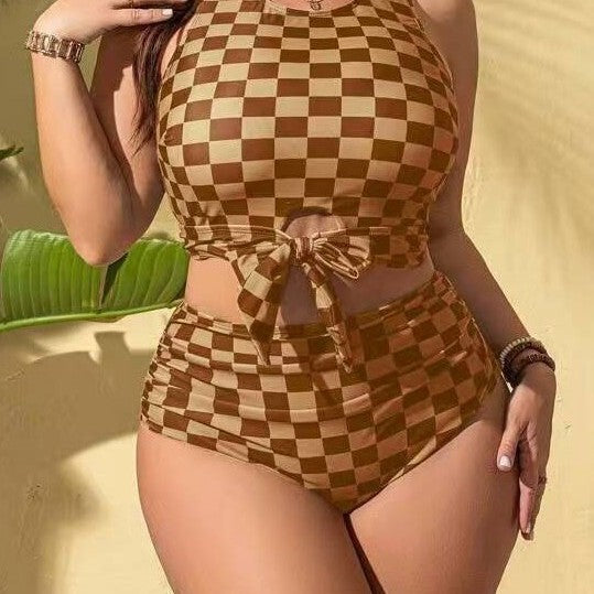 Chic Checkered Print Bikini Set Women's Two-Piece Swimsuit Swimwear