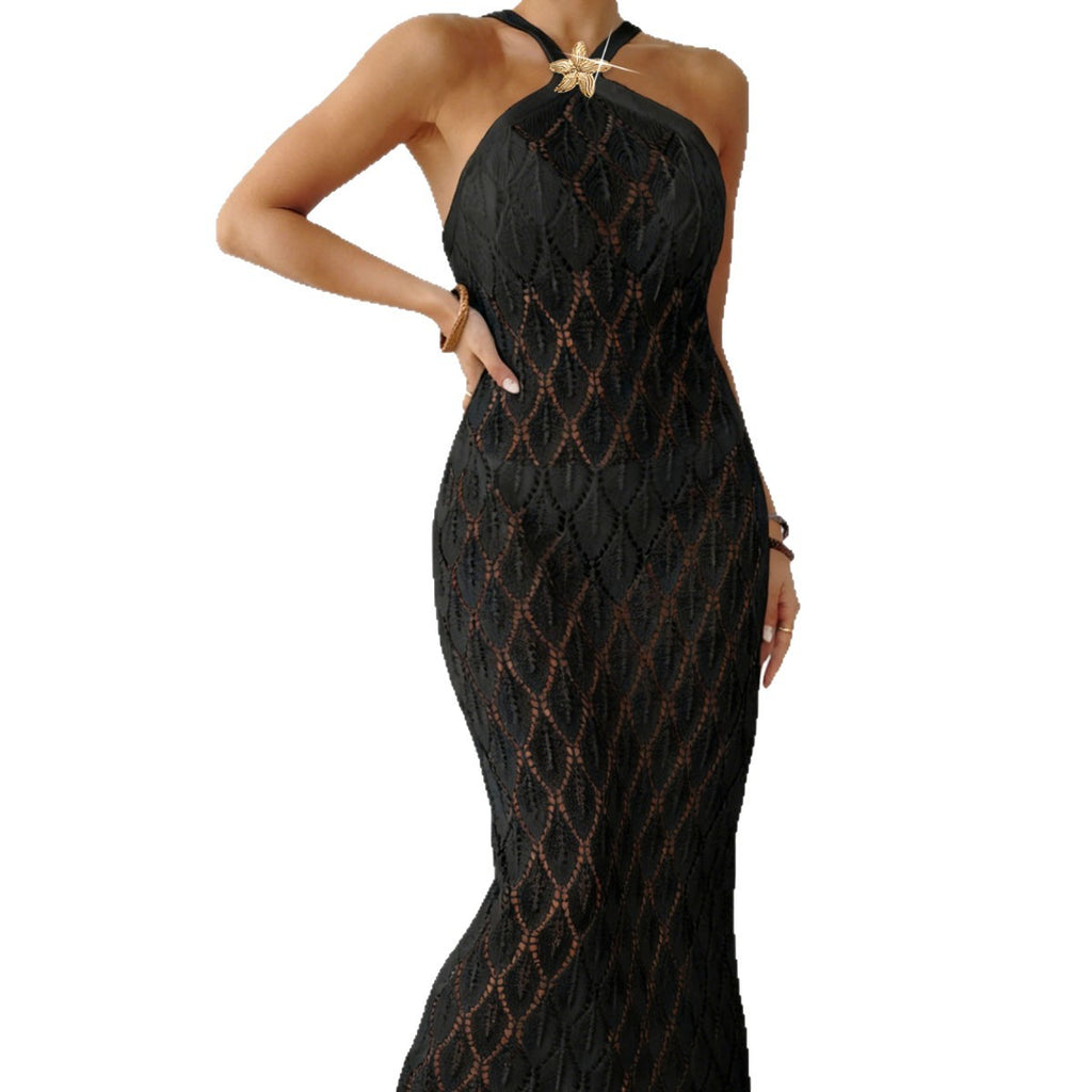 Hollow-out Metal Starfish Decorated Strapless Dress Bikini Cover-Up Dress