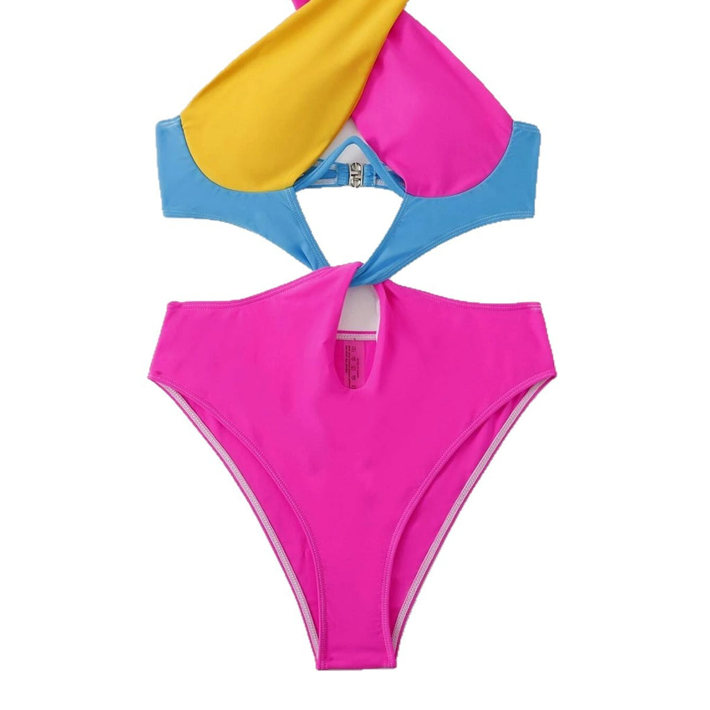 One piece splicing sexy multi-color swimsuit set sexy beach