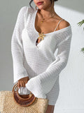 Sexy Deep V Cut-Out Flared Sleeve Beach Cover-Up Bikini Outerwear