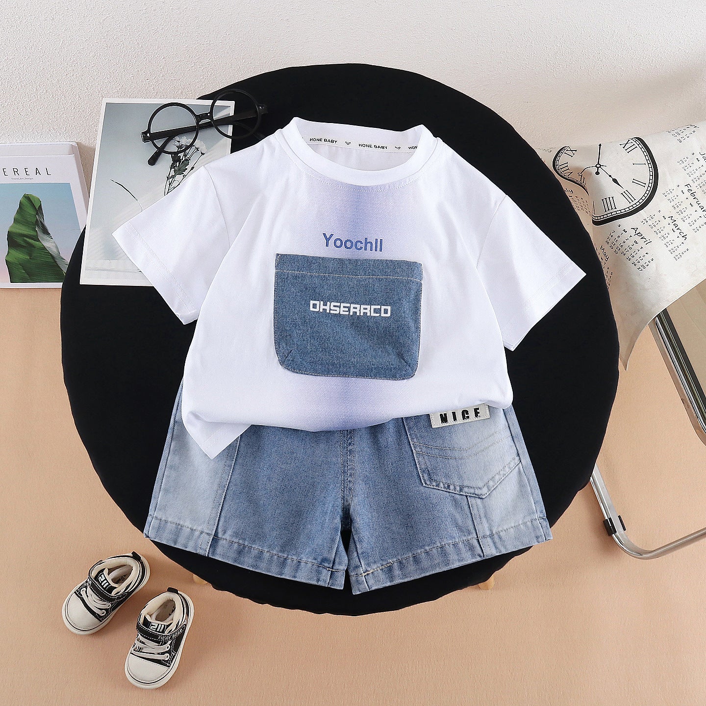 Letter short sleeved top and shorts set