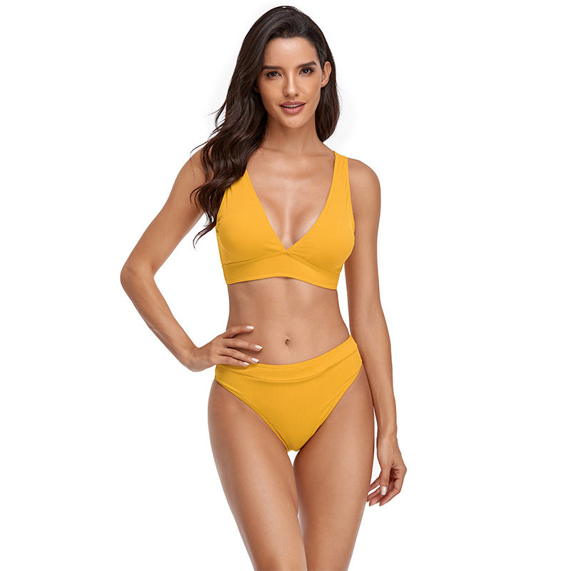Solid color split swimsuit