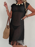 Beach Dress Vacation Bikini Cover-Up Sexy Hollow-Out Sheer Fringe Patchwork Dress
