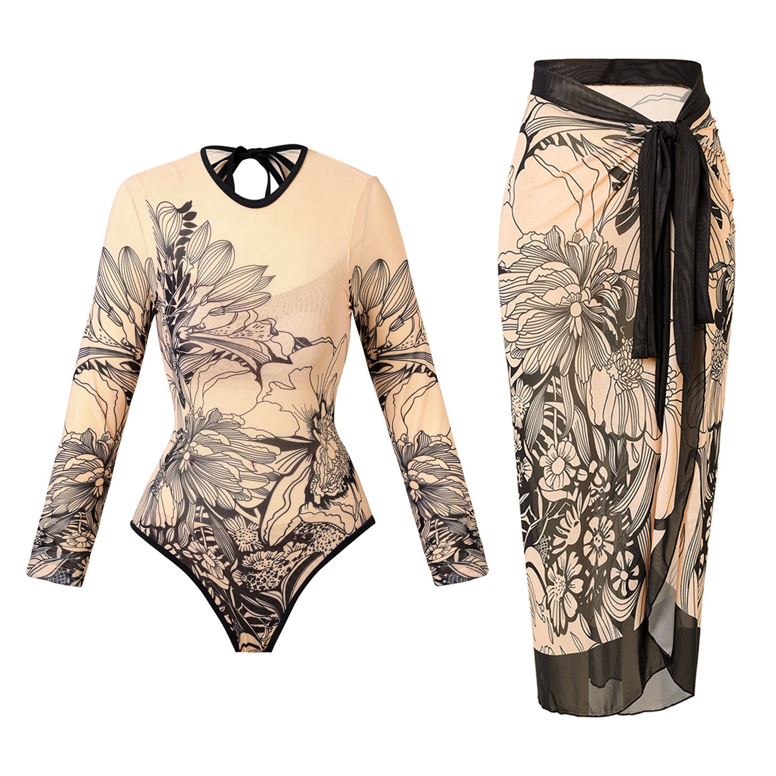 Long Sleeve Sport Surfing Suit with Cover-Up, Quick-Dry Fitted Backless Design