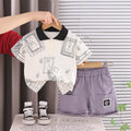 Collar graffiti short sleeved shirt shorts set