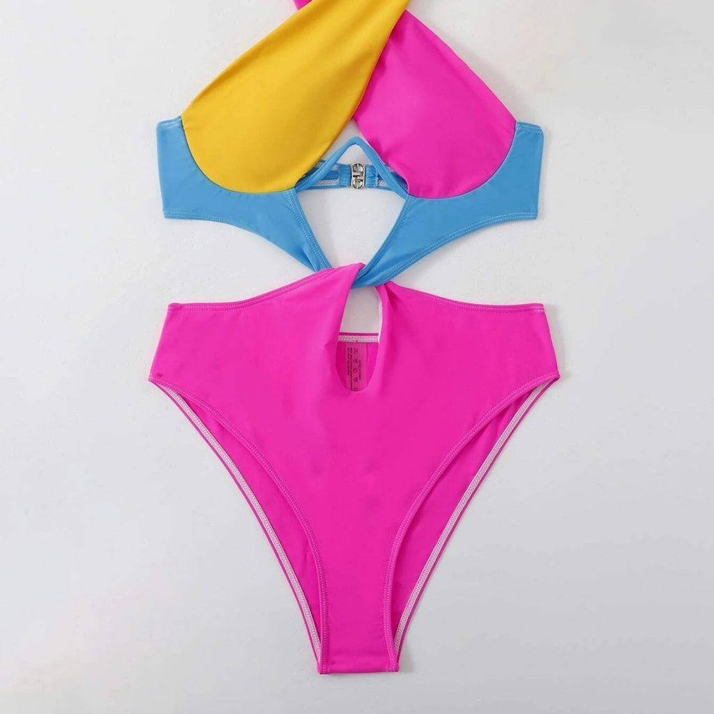 One piece splicing sexy multi-color swimsuit set sexy beach