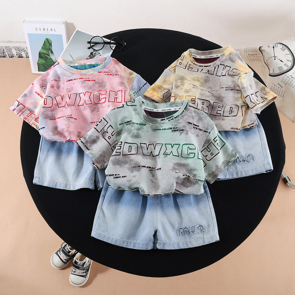 Tie dye round neck top and shorts set