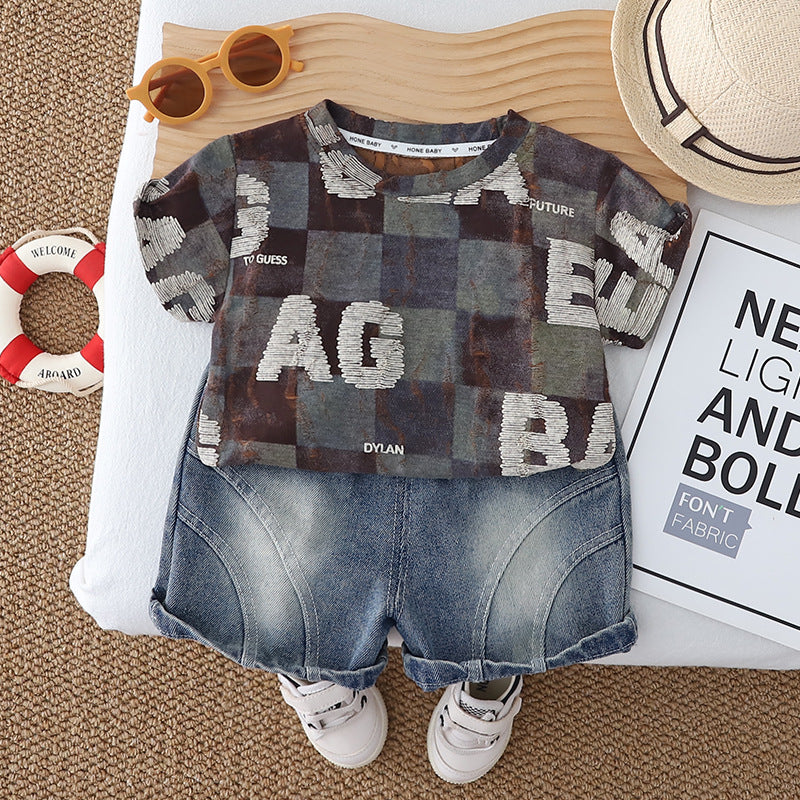 Checkered round neck top and shorts set