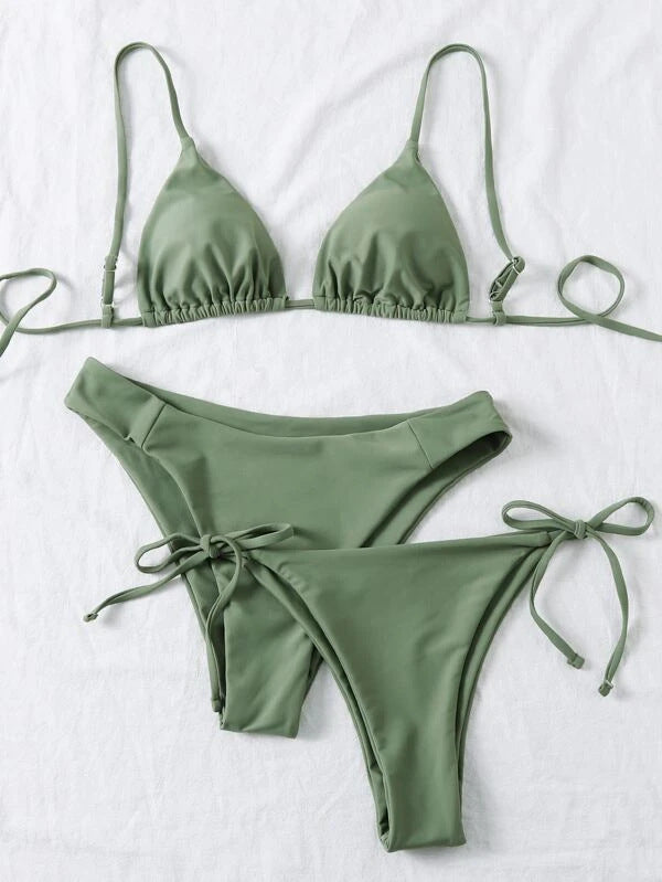 Split swimsuit women's solid color three-point bikini