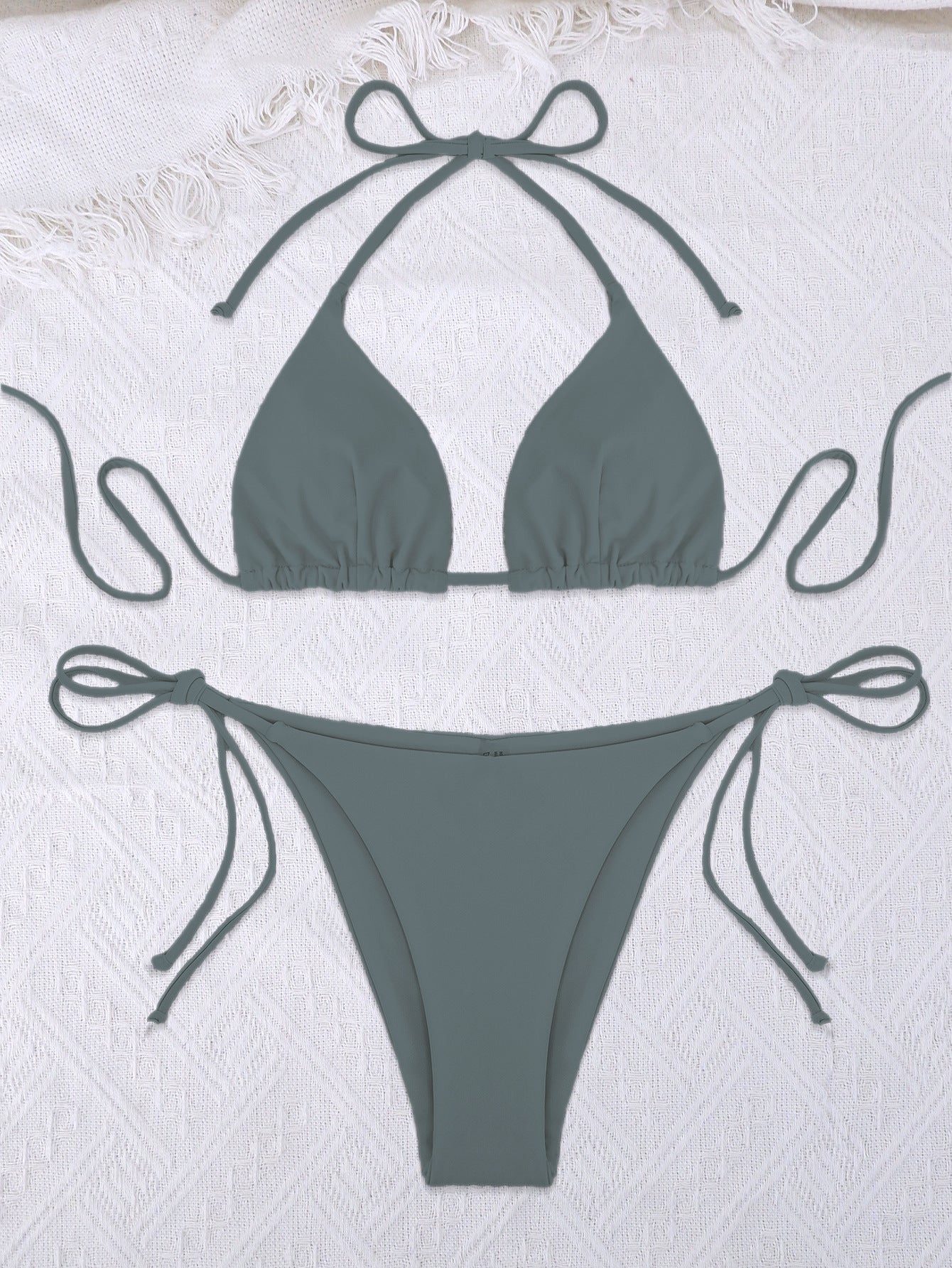 Swimsuit women's three-point sexy bikini solid color strap swimsuit