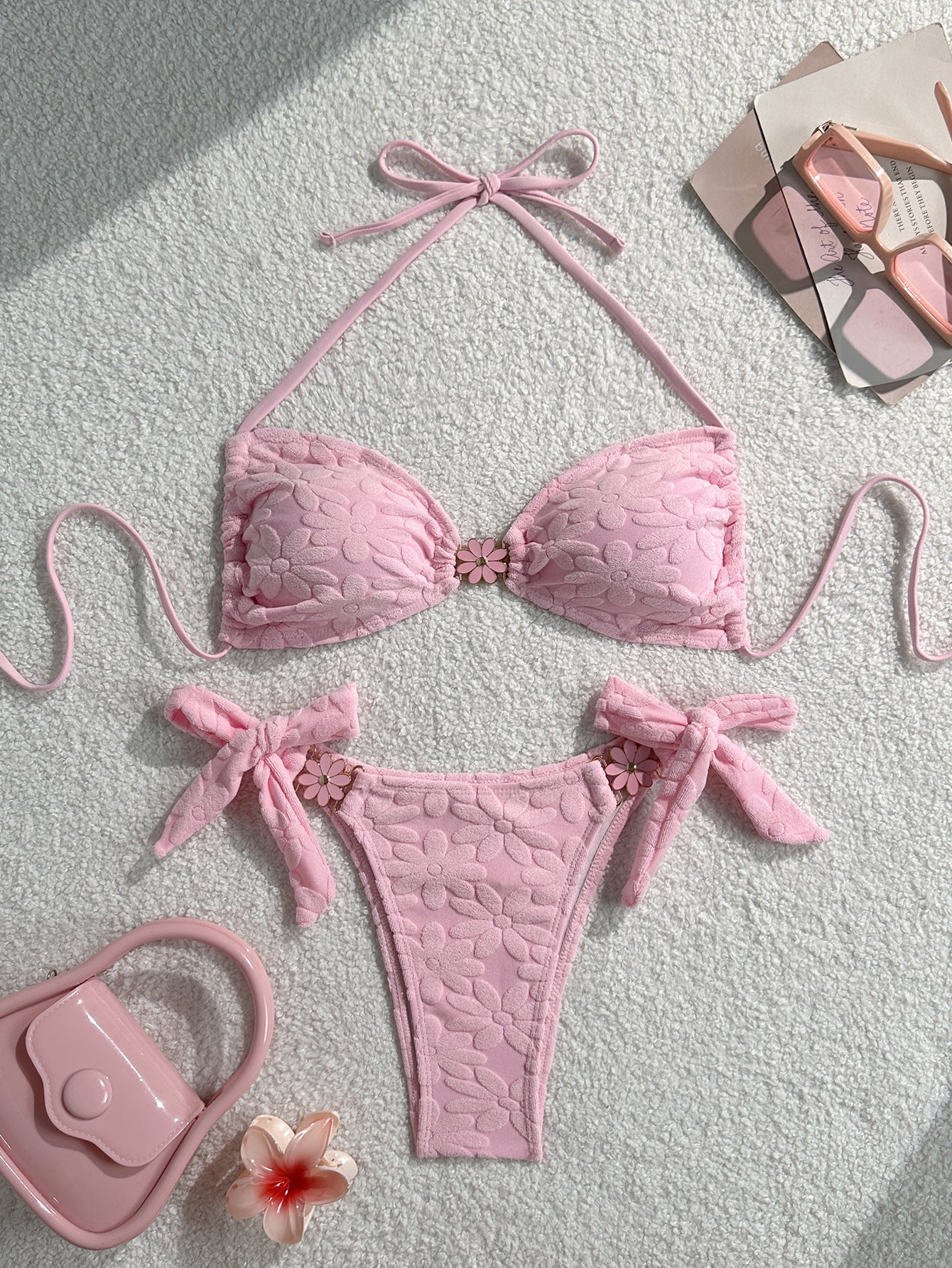 Solid color flower bikini beach women's swimsuit