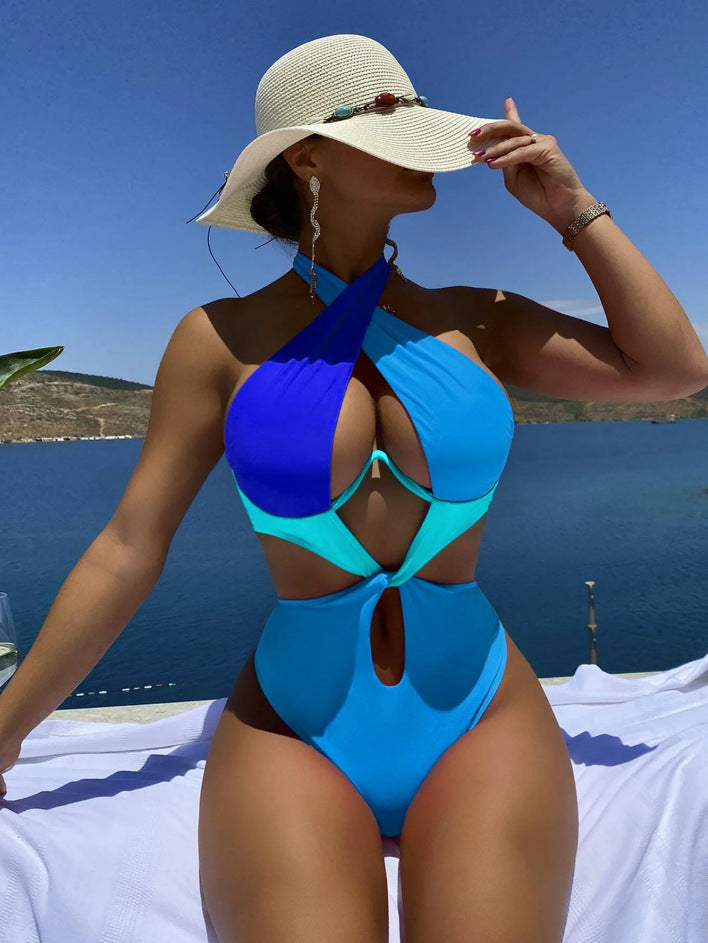 One piece splicing sexy multi-color swimsuit set sexy beach