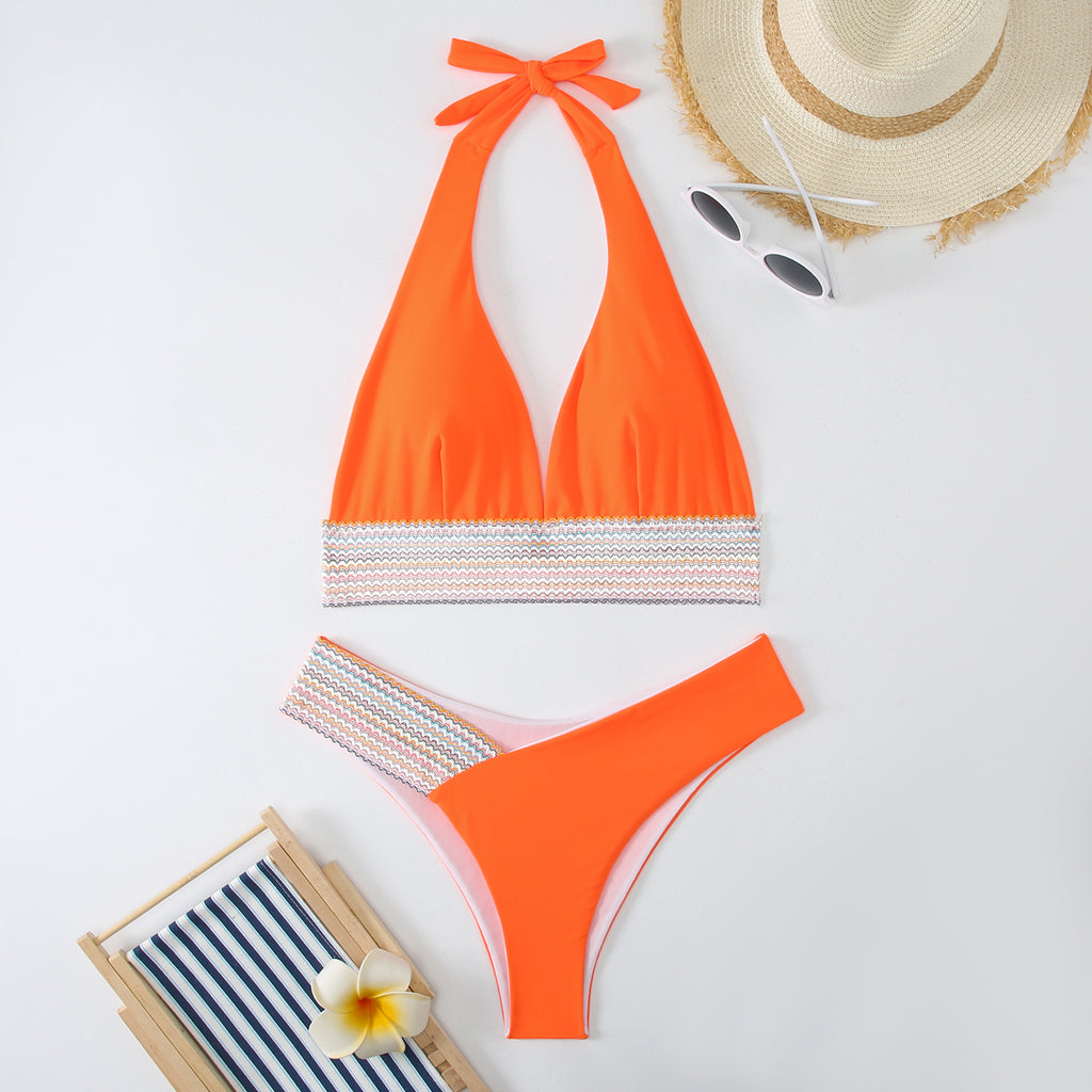Solid color split swimsuit