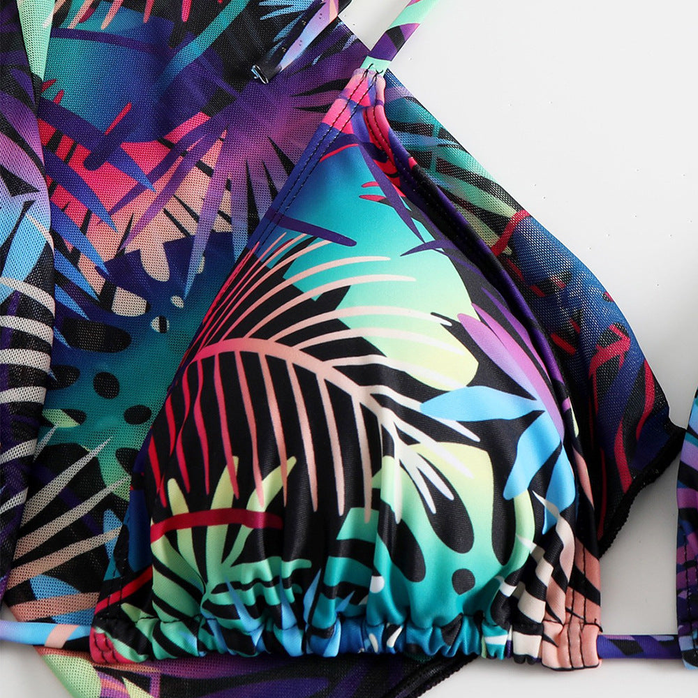 Three piece printed split swimsuit set