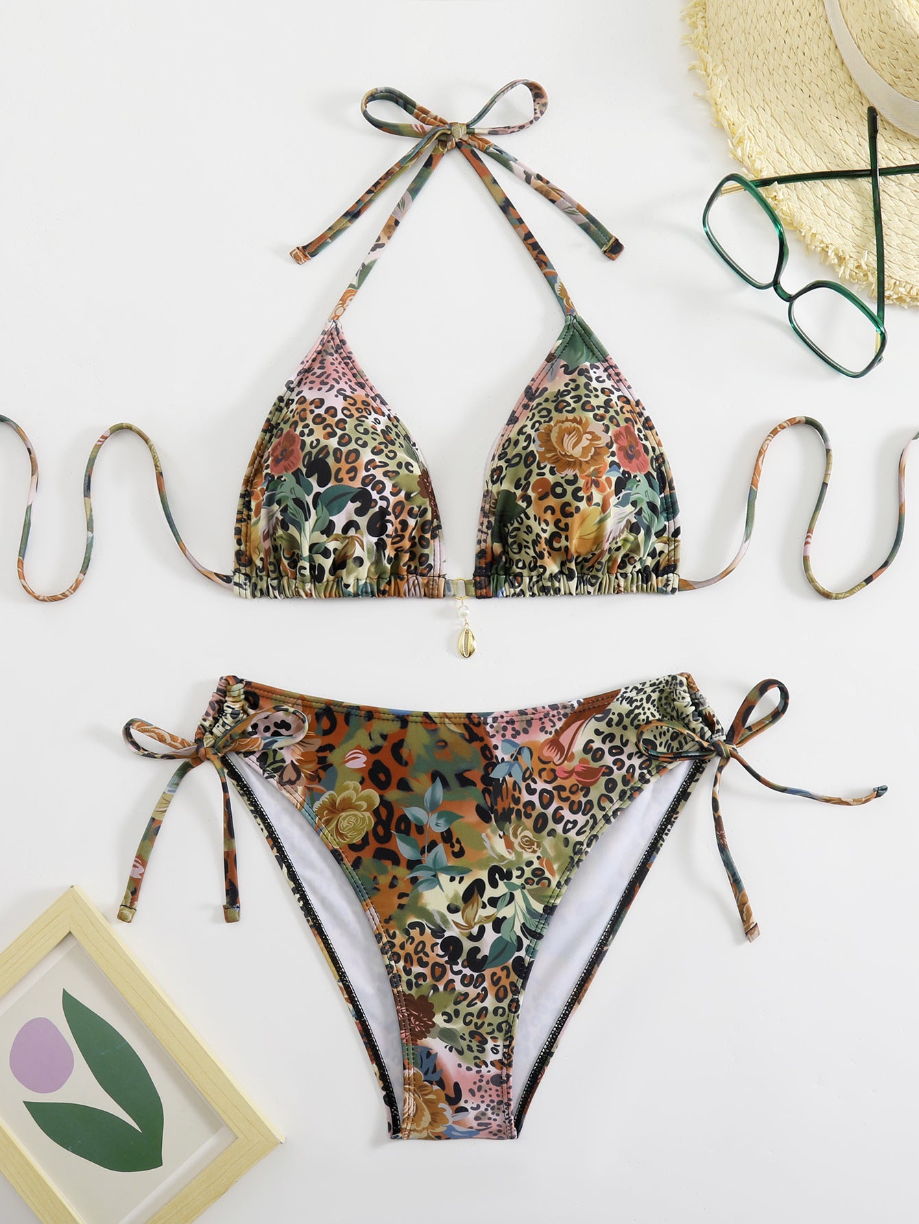 Double tie bikini split swimsuit