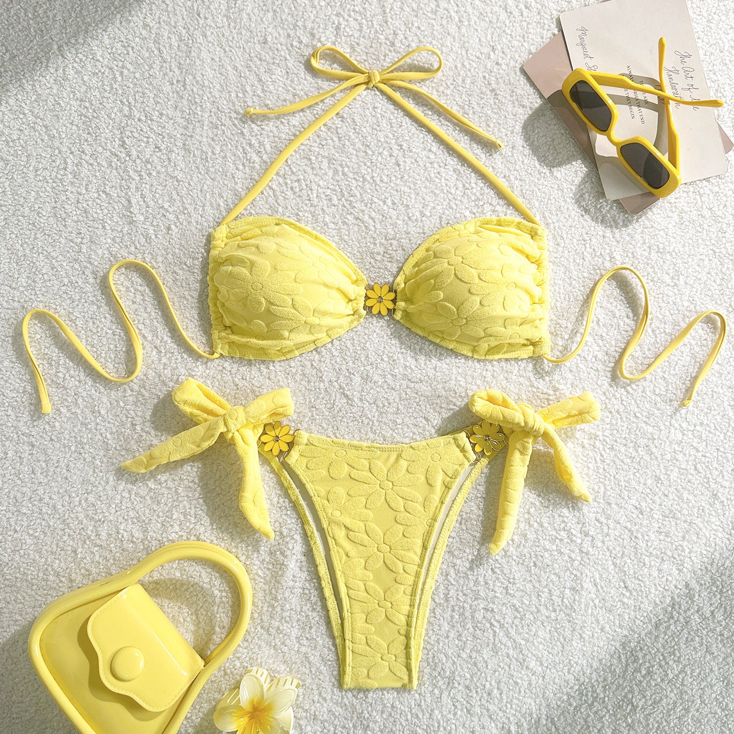 Solid color flower bikini beach women's swimsuit