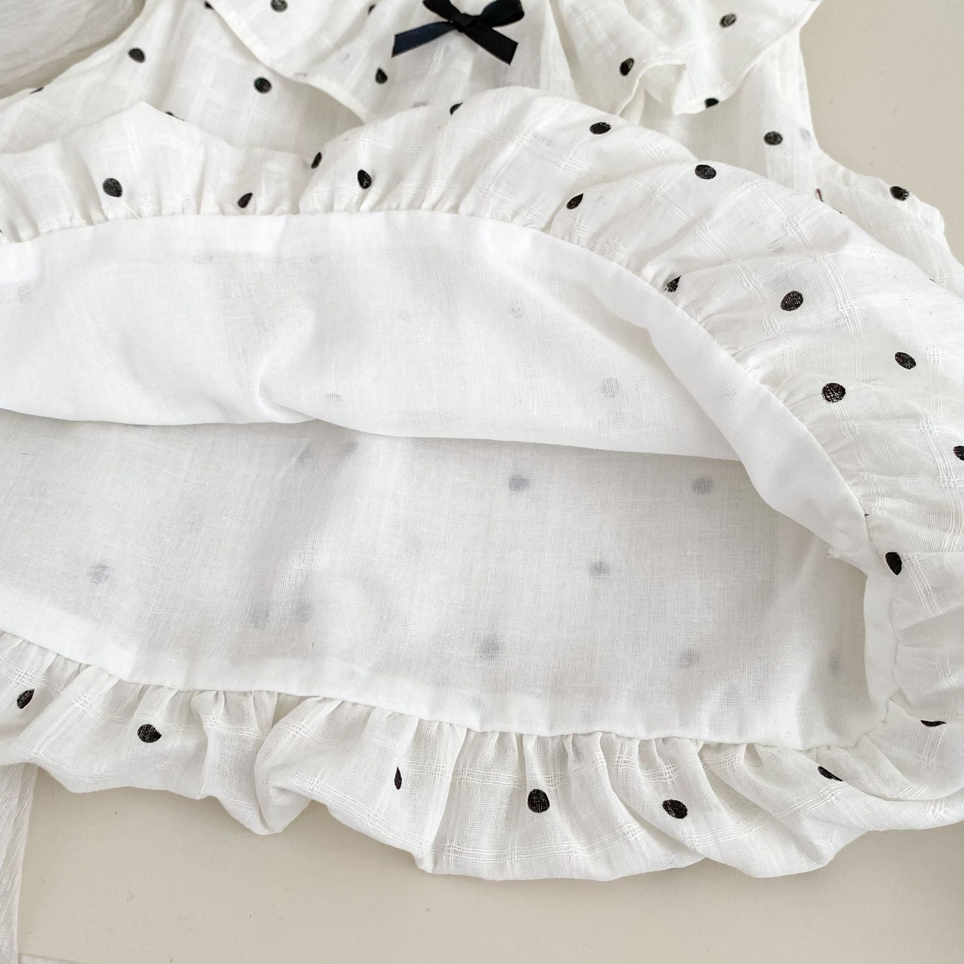 Cute Polka Dot Bow Sleeveless Vest and Shorts Set for Girls, Summer Two-Piece Outfit