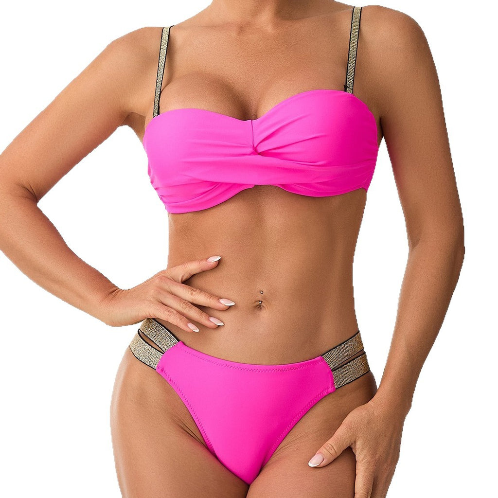 Women's Two-Piece Swimsuit Solid Color Nylon Fabric Swimwear Wholesale