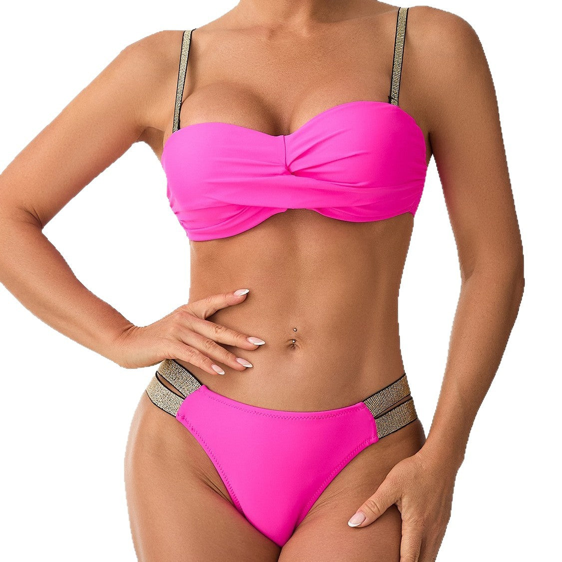 Women's Two-Piece Swimsuit Solid Color Nylon Fabric Swimwear Wholesale