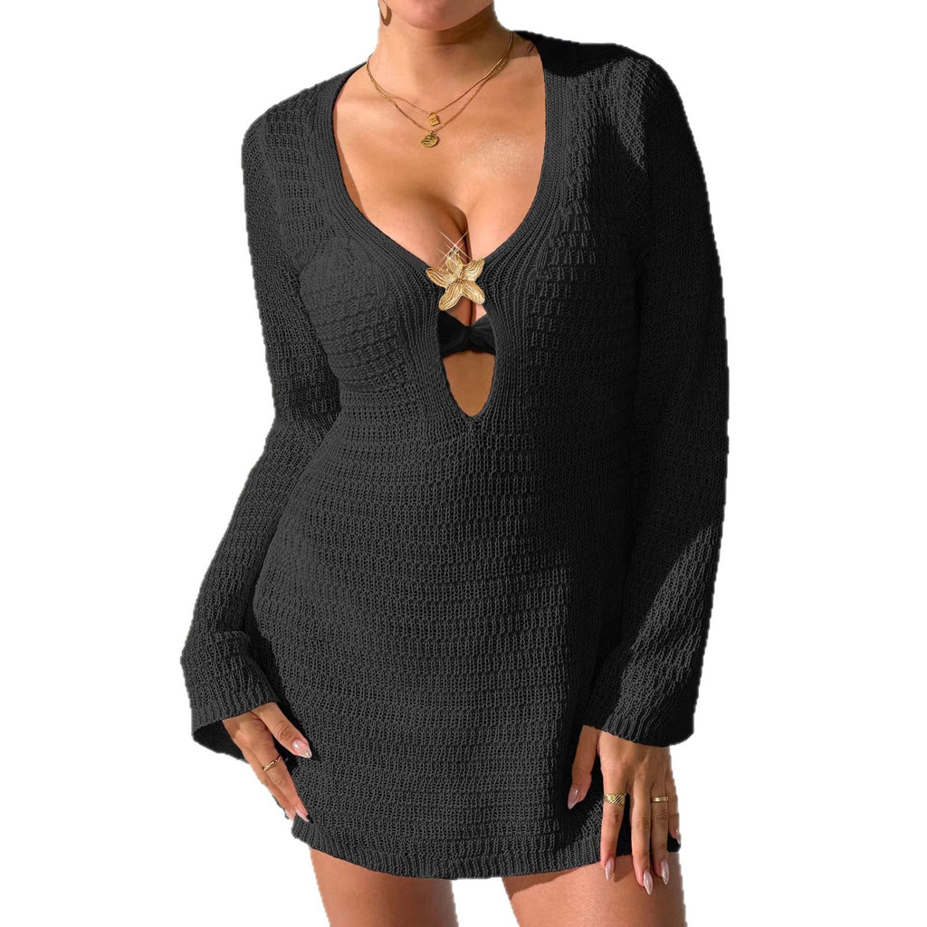 Sexy Deep V Cut-Out Flared Sleeve Beach Cover-Up Bikini Outerwear