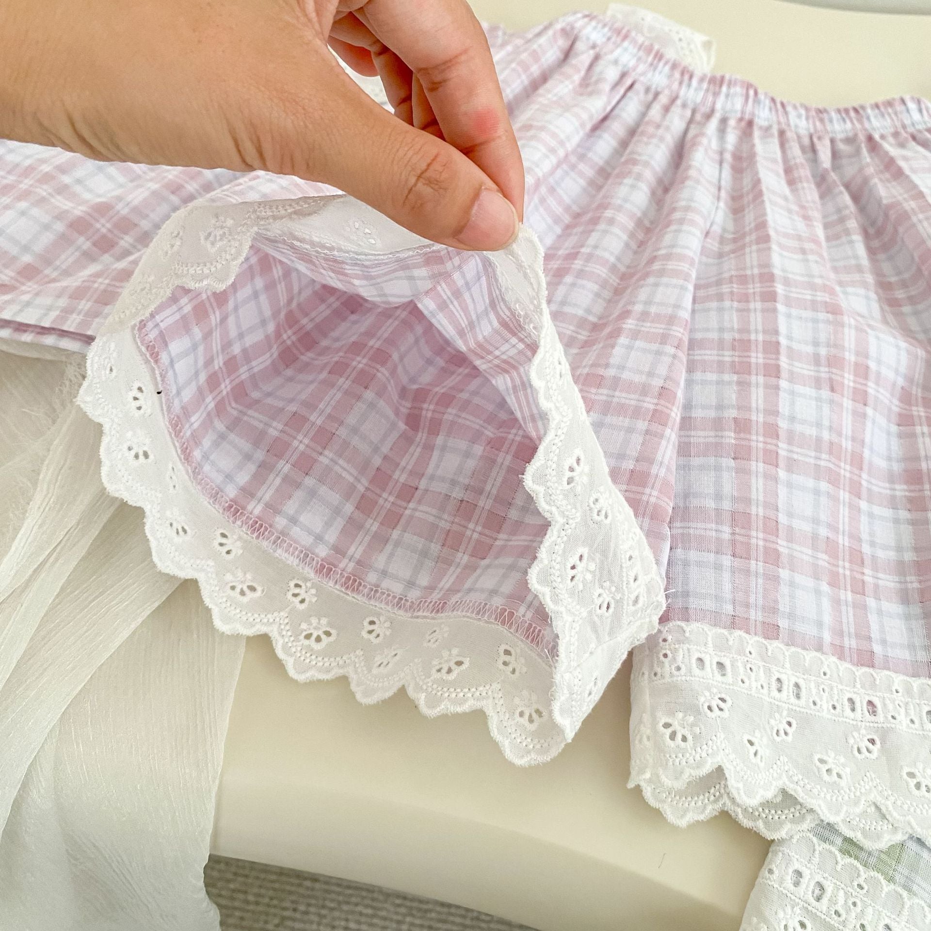 Checkered Ruffled Collar Top with Wide-Leg Pants, Two-Piece Outfit for Toddlers