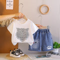 Tiger head pattern short sleeved top and shorts set