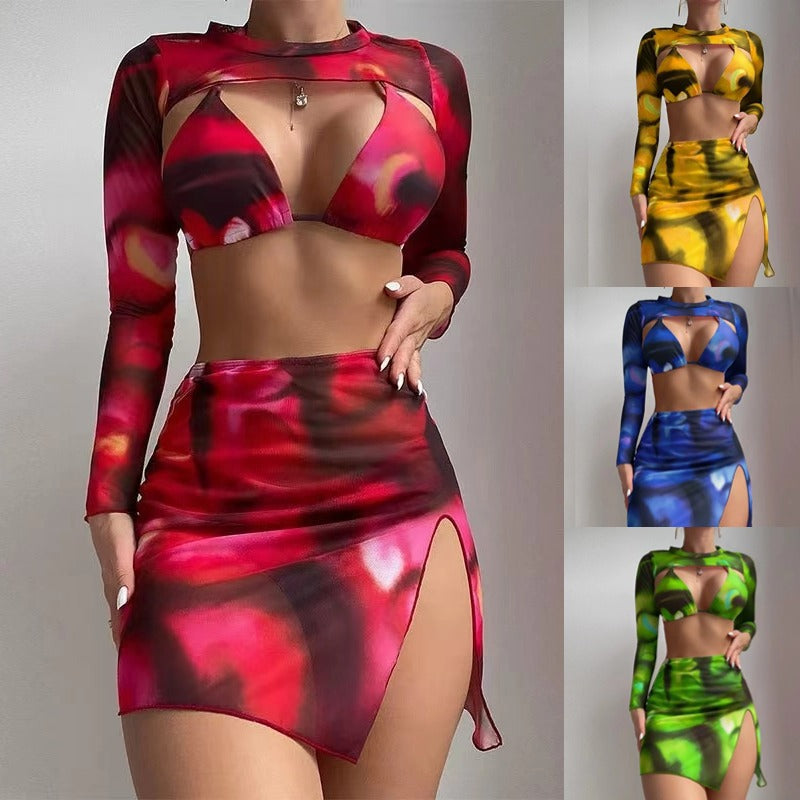 Long sleeved split swimsuit three piece set