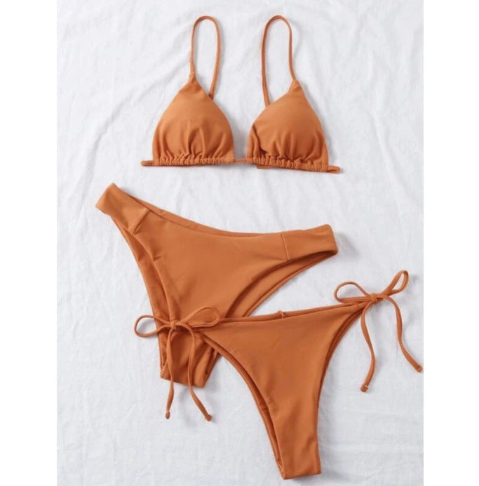 Split swimsuit women's solid color three-point bikini