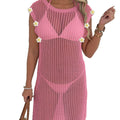 Beach Dress Vacation Bikini Cover-Up  Sexy Hollow-Out Sheer Fringe Patchwork Dress