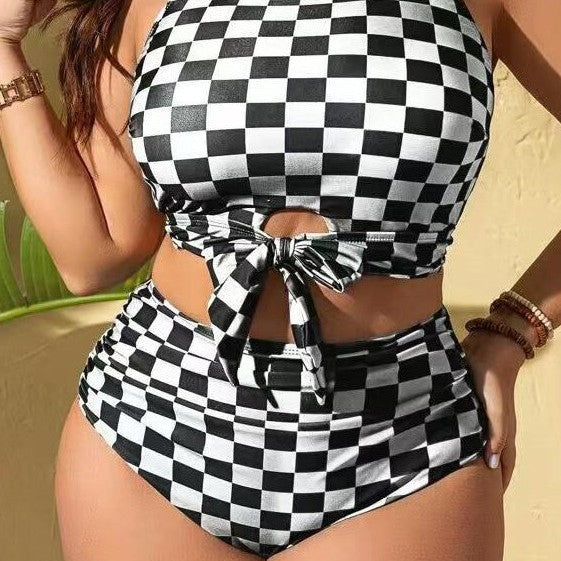 Chic Checkered Print Bikini Set Women's Two-Piece Swimsuit Swimwear