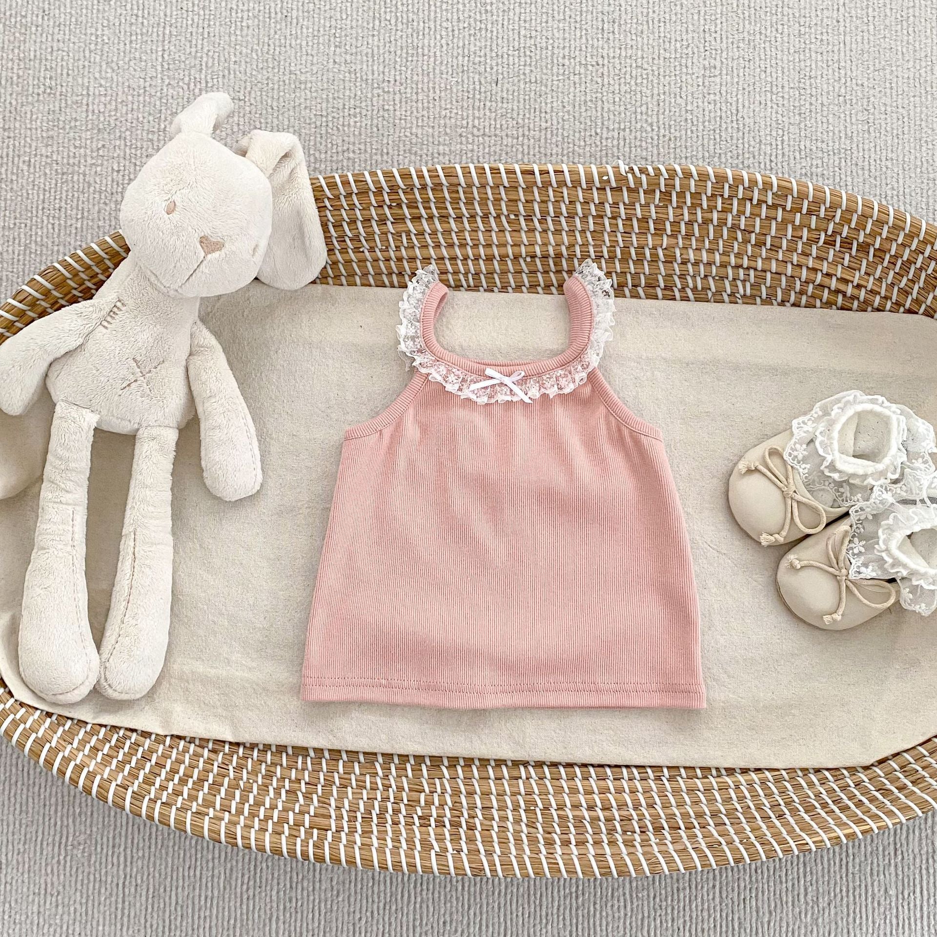 Lace Trim Bow Sleeveless Inner Top for Girls Summer New Style Child's