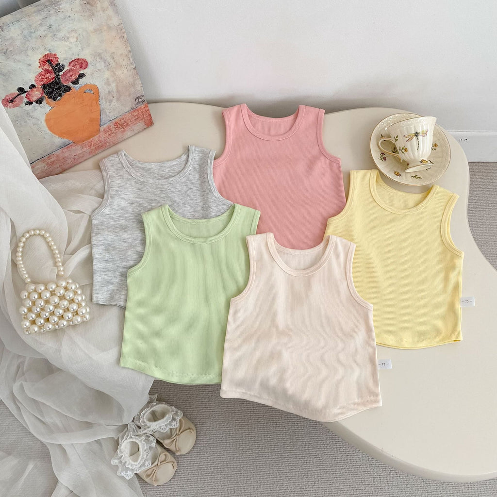 Cute Girls Summer Outfit Set Fashion Floral Cake Dress Sleeveless Top Two-Piece Set