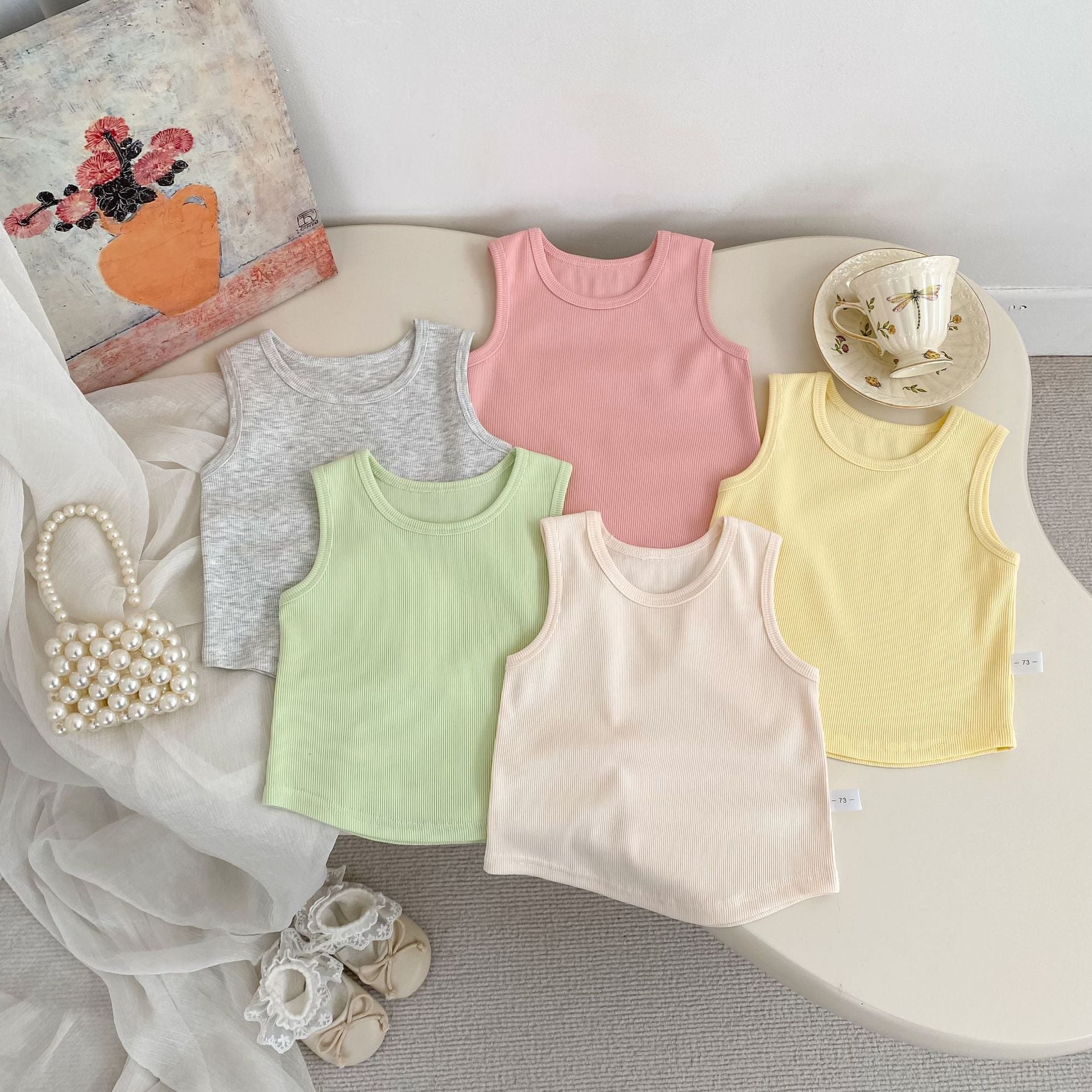 Cute Girls Summer Outfit Set Fashion Floral Cake Dress Sleeveless Top Two-Piece Set