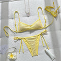 Yellow sequined bikini sexy triangular cup strap swimsuit for women