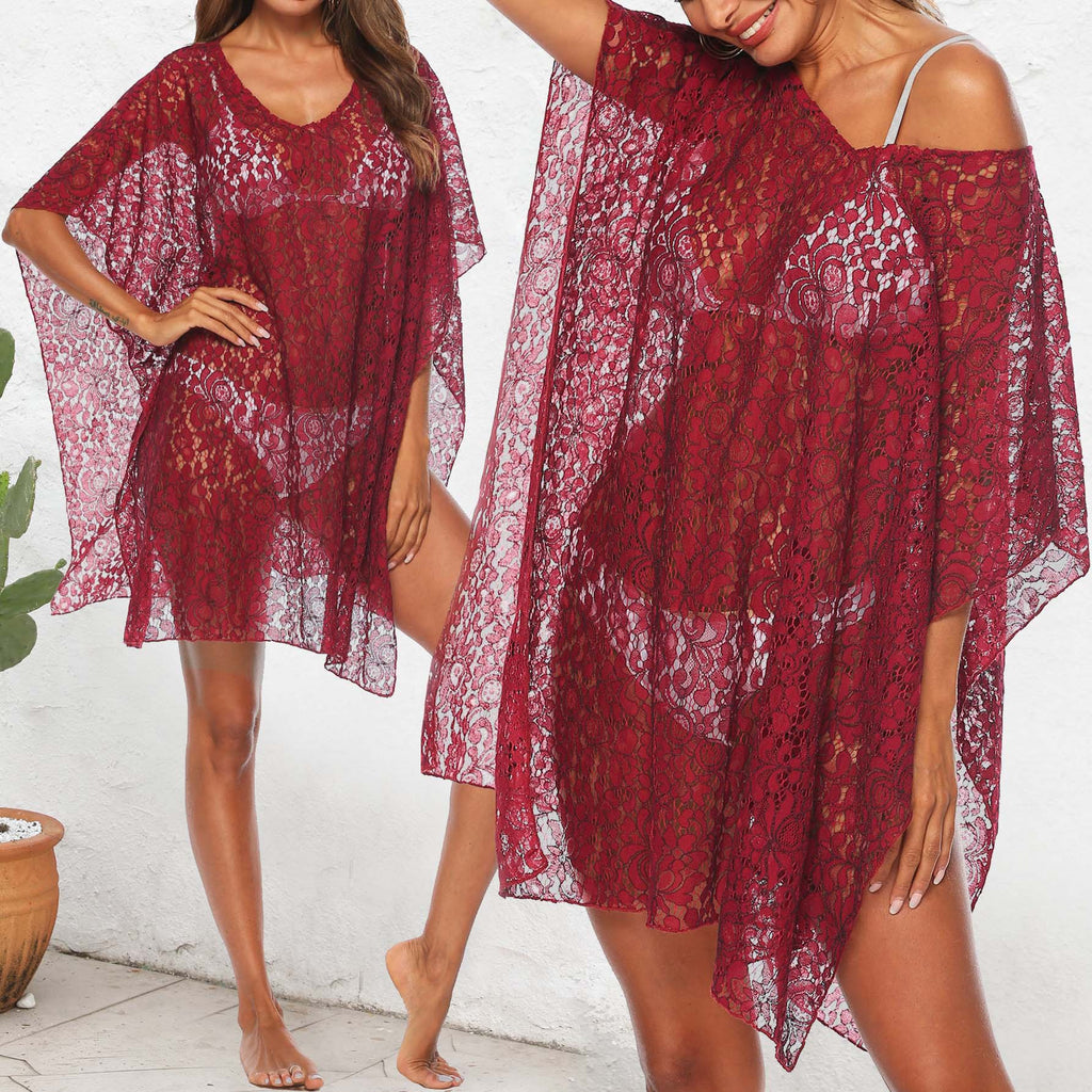 Women's Beach Vacation Sarong Sexy Sheer Lace Bikini Cover-up
