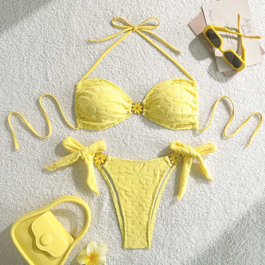Solid color flower bikini beach women's swimsuit